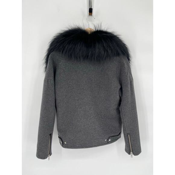Mackage Felipa Charcoal Wool/Nylon/Cashmere Jacket Asiatic Racoon Fur Trim Small - Picture 7 of 13